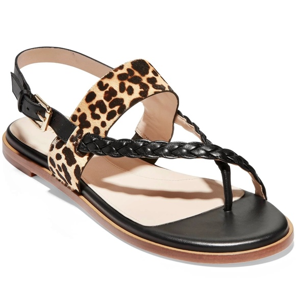 Cole Haan Shoes - Cole Haan Anica Leather Black Leopard Slingback Thong Flat Sandals Shoes 6.5